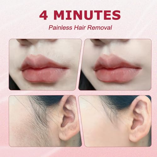Painless Facial Hair Removal Cream for Upper Lip, Chin and Peach Fuzz - Women's Depilatory Cream Kit with Soothing Cream, Fast Acting 4-Min Formula Safe for Sensitive Skin,2.04 FL oz(Box of 1)