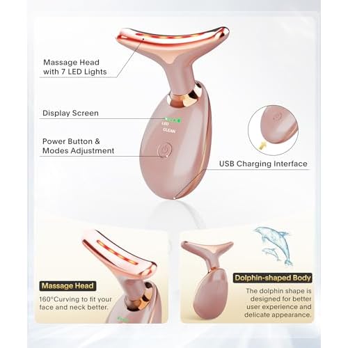 7-in-1 Deplux Face Neck Massager for Daily Skin Care Routine, Portable Facial Massager, Skin Care Tool, Rose Gold