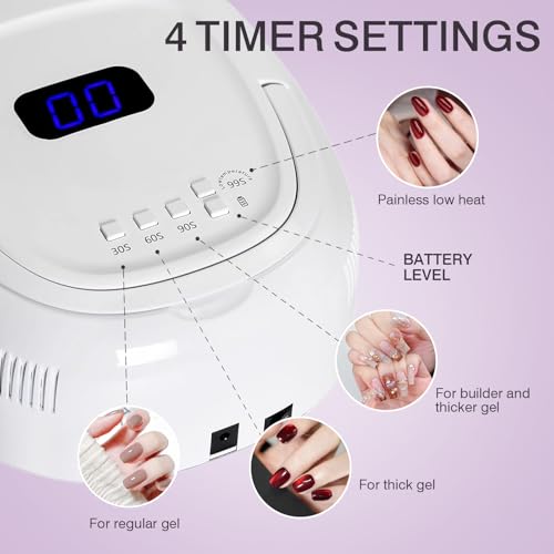Cordless UV LED Nail Lamp, 60W Rechargeable Nail Dryer Nail Polish Curing Light for Manicure with Auto Sensor & 4 Timer Modes Salon & Home