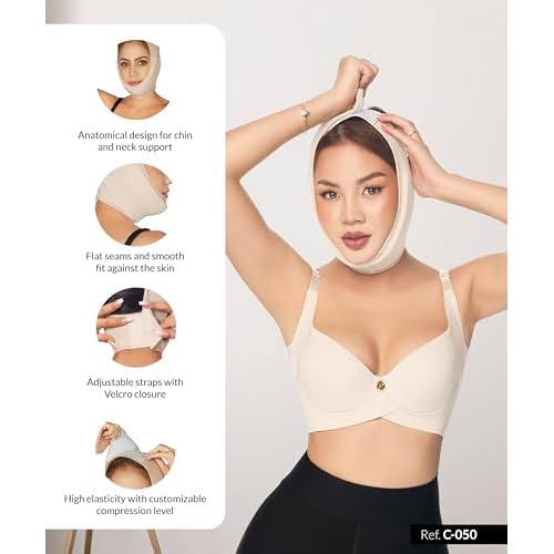 Forma Tu Cuerpo Chin Strap Set - Double Chin Reducer, Jawline Shaper for Men & Women - Invisible V-Line Lifting Mask for Sleeping - Facelift Compression Garment, S/M