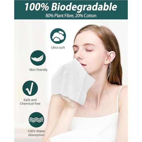 100 Count 2 PACK, Disposable Face Towel, Large Size 10"X 12", Disposable Face Cloths, 100% Biodegradable Towel, Skin Soft and Thick for Washing