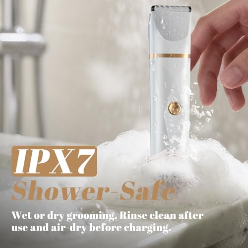 3-in-1 Bikini Trimmer for Women ? Electric Razor for Women, Body Hair Trimmer with Charging Dock & USB-A to C7 Cable, IPX7 Waterproof, 1-Month Cordless Use, Safe Multi-Area Grooming ? X5 White