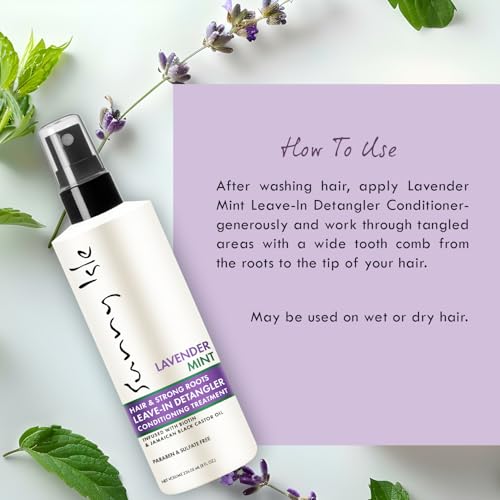Sunny Isle Lavender Mint Hair and Strong Roots Leave-In Detangler Conditioning Treatment 8oz | Biotin and Jamaican Black Castor Oil | Paraben and Sulfate Free | Double Growth Formula