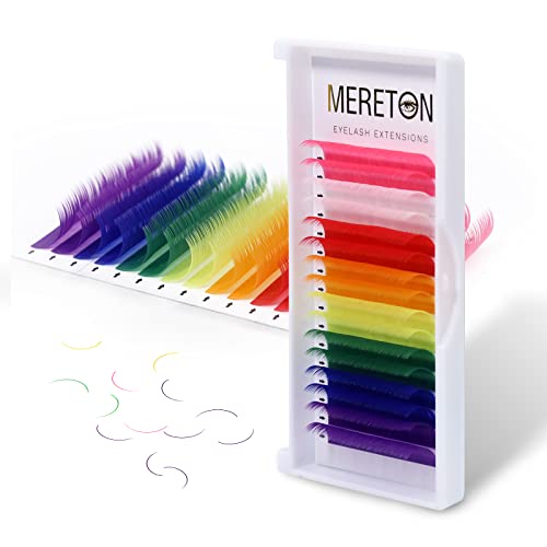 16 Rows Colored Lash Extensions White Pink Red Golden Yellow Green Blue Purple Mix Color 0.07mm D Curl Color Lashes Extension Individual Single Classic Eyelash Extensions(0.07 D 14mm)