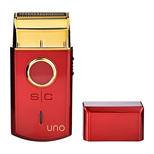 StyleCraft Uno Cordless Single Foil Shaver, Mini Travel Size, Portable, Gold Titanium Premium Head, Turbocharged Motor, Red