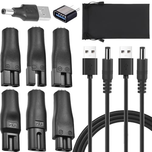 Power Cord 5V Replacement Charger USB Adapter, Hair Trimmer Charger Cable for Electric Clippers, Beard Trimmers, Shavers, Purifiers (2 Cable & 7 Adapter & Bag)