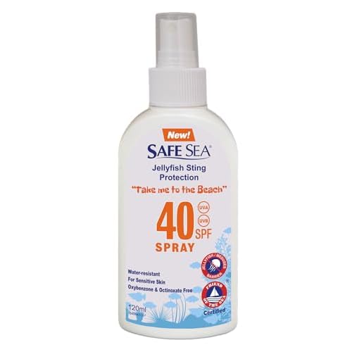 Safe Sea Jellyfish Sting-Blocking Sunscreen, SPF 40+ Spray 4 Fl oz, Waterproof, Biodegradable, Coral Reef-Safe ? Body and Face Sunscreen, Anti-Jellyfish and Sea-Lice sting protection.