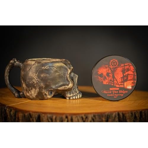Burn The Ships Shaving Kit | Ceramic Skull Shave Bowl & Cream | Wet Razor Lather Mug | Hot Scuttle for Traditional Grooming | Shaving Soap Gift Set | Barber Accessories for Men
