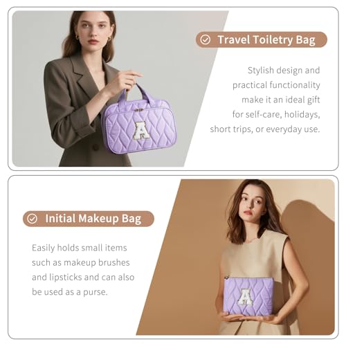 YOOLIFE Travel Toiletry Bag for Women - Hanging Toiletry Bag Makeup Bag, Portable Toiletries Cosmetic Bag, Airplane Travel Essentials Purple - M