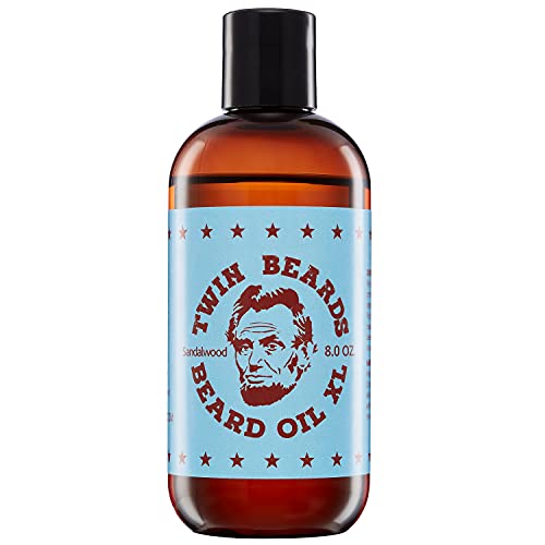 Twin Beards Sandalwood Beard Oil for Men | Beard Conditioner for Men | Essential Beard Care | Beard Softener for Men during Beard Growth | Beard Moisturizer | Mens Beard Oil Sandalwood | 8 oz