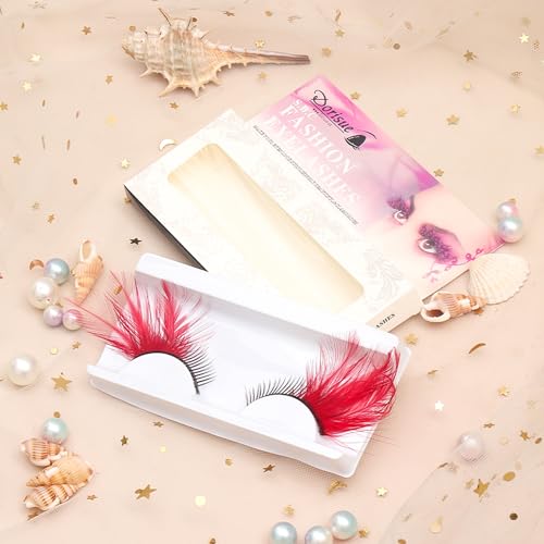 Red Eyelashes Accent Feather Lashes - Natural-to-Bold Red Gradient Eyelashes for Retro & Vampire Cosplay