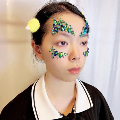 Halloween Green Face Jewels festival face Tattoo rave accessories face gems around eyes body gems Bindi Glitter Eyes Forehead Sticker DIY edm outfits for women festival (emerald/SR14)