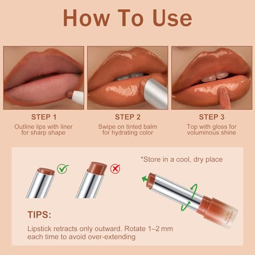 3PCS Lip Combo Set ? Matte Lip Liner Pencil, Hydrating Tint Lipstick & Shine Gloss, Non-Sticky Long-Lasting Plumping Lip Makeup Kit for Women, Volume Sculpt Trio, 02