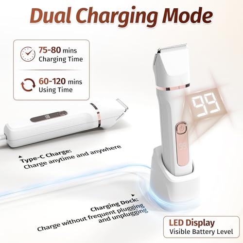 Bikini Trimmer for Women,5-in-1 Electric Razors for Women,Electric Shaver for Women's,IPX7 Waterproof Trimmer for Men Legs,with 5 Replaceable Blade Heads,USB Recharge Dock£¨White£©
