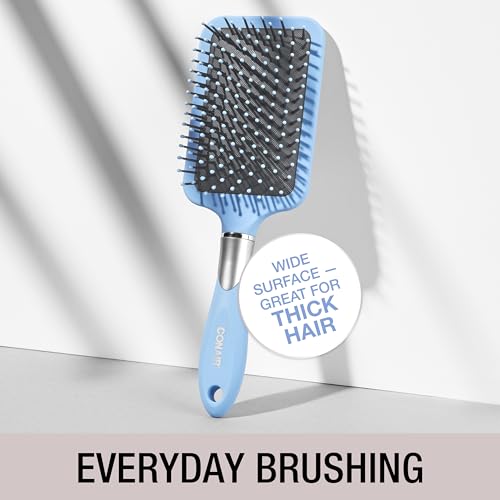 Conair Velvet Touch Paddle Cushion hair brush - Detangling hairbrush - curly or straight styles - men or women - detangler - features soft touch handle - Sky Blue