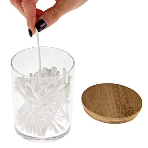 ARAD 3 Pcs Cotton Ball, Swab, Q-tip Storage, Clear Acrylic Jar Container with Bamboo Lid, Easy Organization on Bathroom Counters, Under Sink Placement or Vanity Tables-3.25" D x 4.5" H