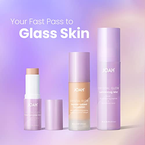 JOAH Crystal Glow Peptide-Infused Foundation, 2-in-1 Multitasking Korean Makeup with Blurring Face Primer, Luminizer, Hydration & Skin Defense for a Flawless Finish, 1.01 Oz, Light Cool