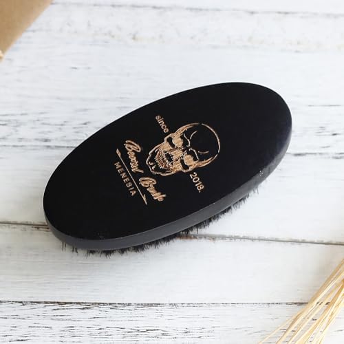 Black Boar Bristle Hair Beard Brush for Men, Pocket Travel Men's Wooden Small Soft Wood Beard Brush (Black)