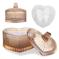 Dusting Powder Container with Velour Puff Cute Heart Shaped Body Powder Jar with Reusable and Washable Puff Clear Amber Glass Makeup Holder for Women