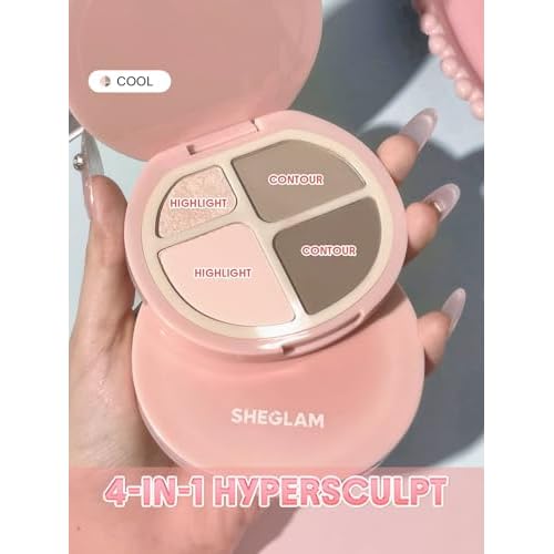SHEGLAM Hypersculpt Highlight & Contour Palette 4 Shades 2-IN-1 Face Shimmer Highlighter and Matte Contour Bronzer-Cool