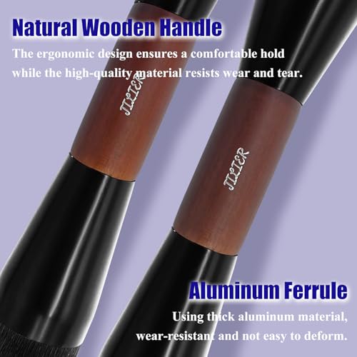Double Ended Foundation Brush & Blending Brush for Makeup, Soft, Dense Bristles for Sensitive Skin, Duo Blush Brush for Liquid, Powder, Cream, Blending, Buffing?Travel-Friendly, Kabuki Makeup Brushes