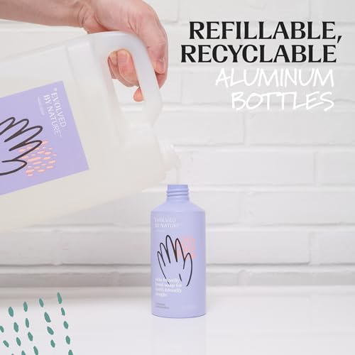 Evolved By Nature Liquid Hand Soap, 12 Oz - 3 Pack + Gallon Refill, Lavender Lemongrass, Biodegradable Formula, Reusable Aluminum Dispenser