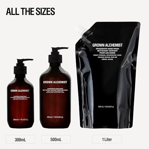 Grown Alchemist Invigorate Hand Wash ? Liquid Hand Soap with Aloe, Sweet Orange, Cedarwood & Sage ? Gentle, Moisturizing Kitchen & Bathroom Soap, Natural Plant Based Gel Cleanser, 300mL