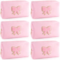 6 Pcs Pink Bow Makeup Bags PU Leather Cosmetic Bag Make up Toiletry Pouch Bulk Portable Travel Organizers Case Cute Coquette Stuff for Girls Women Bachelorette Birthday Party Gifts (01 Pink)