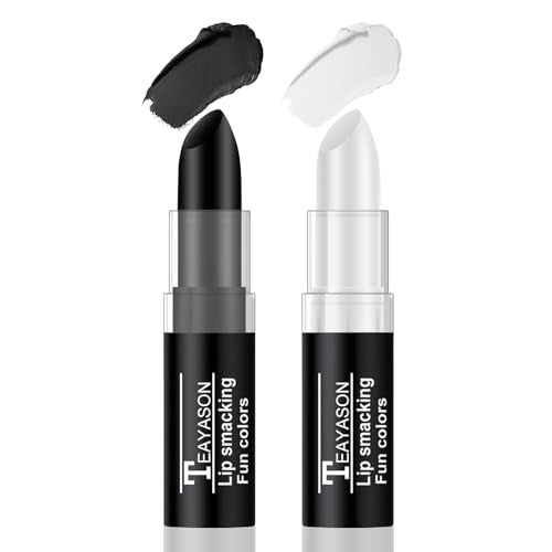2 PCS White Black Face Paint White Body Paint, Eye Black Football, Matte Lipstick Set for Halloween Vampire Zombie Clown Cosplay Makeup