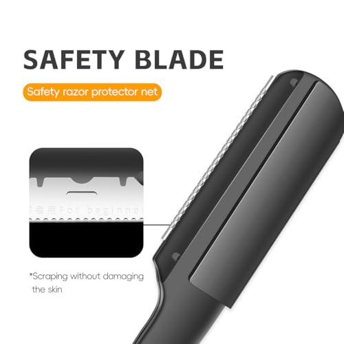 NebulaBloom Professional Safety Barber Straight Edge Razor with Stainless Steel Protector Net and 100 Stainless Steel Blades, Smooth Shaver for Salon and Home