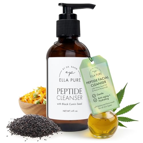 ELLA PURE Peptide Face Wash for Mature Skin ? Anti-Aging Facial Cleanser to Reduce Wrinkles & Improve Firmness, Gentle & pH Balanced for Women Over 40, with Hemp Seed Oil, 4oz