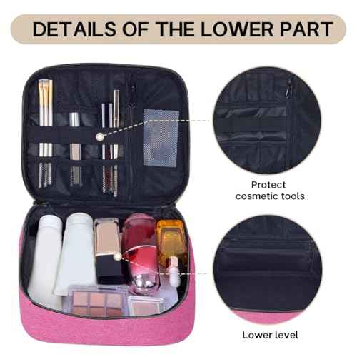 Double Layer Makeup Bag Portable Large Cosmetic Case Organizer with Adjustable Dividers Storage Travel Bag for Accessories Brushes Conditioner and Skin Care Products (Wine)
