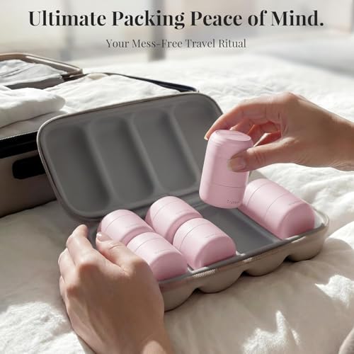 Travel Toiletry Jar Set - 6Pcs Leakproof Travle Containers with Carry Bag, Dual - PLA Hard Shell Jars for Skincare, Lotions, Creams - Includes 4x30ml, 2x60ml & 10xMagnetic Labels, Pink