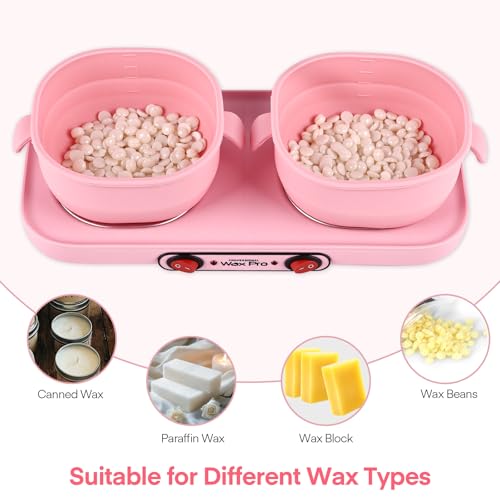 Silicone Wax Warmer for Hair Removal, Yofuly Double Women Waxing Kit with Two Sticks, Home Salon Hot Wax Pot Heater Machine for Body, Leg, Arms, Bikini, Eyebrow