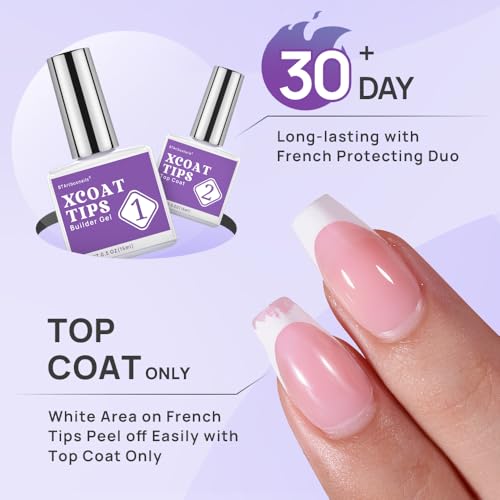 btartboxnails Short French Tip Toenails - Builder Gel Top Coat Set