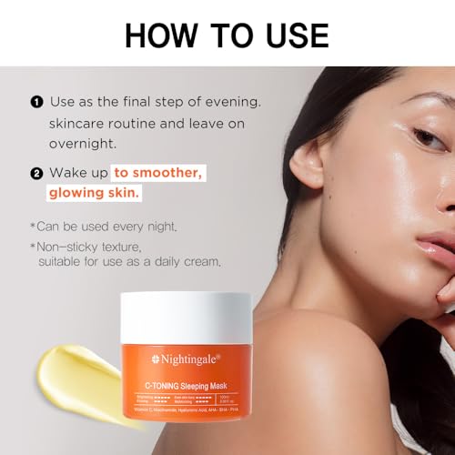 Nightingale C Toning Sleeping Mask, Overnight face Mask For Face, Vitamin C + Niacinamide +AHA, BHA, PHA+ Hyaluronic Acid, Moisturizing & Visibly Brighten, Korean Skin Care