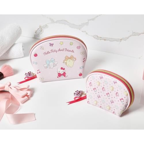 Hello Kitty Makeup Bag Set 2-Pieces Official License, Cute Dome Cosmetic Travel Bags, Sanrio Gifts