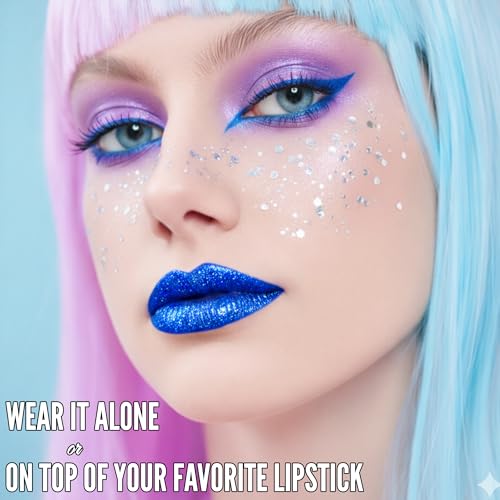 Mynena Vivid Electric Sapphire Blue Shimmer Lip Gloss Non-Sticky Filled with Iridescent Sparkles | Lightweight Lip Topper | Paraben-Free | Demi-Sheer Lipgloss from Cosplay to Everyday Glam | Blu