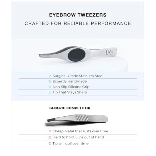 Cocos Closet Precision Tweezers for Women Facial Hair - Stainless Steel Tweezers for Women and Men - Ideal for Eyebrow Shaping and Hair Removal - Slanted Tips, Durable and Ergonomic Grip Design