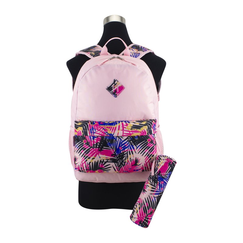 Kids Backpack with Pencil Case Pink Tropics & Butterfly Flowers