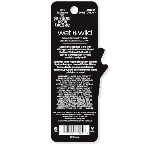 wet n wild Nightmare Before Christmas Liquid Eyeliner, Semi-Sheer Buildable Glitter Formula, Richly Pigmented Color, Flexible Precision Brush for Easy Application, Cruelty-Free - Dare to Play