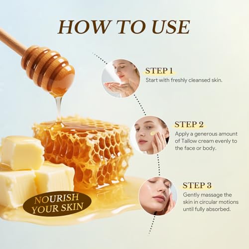Beef Tallow for Skin, Tallow and Honey Balm for Face, Grass-Fed Tallow for Body, Deep Nourishing 2.1oz / 60g