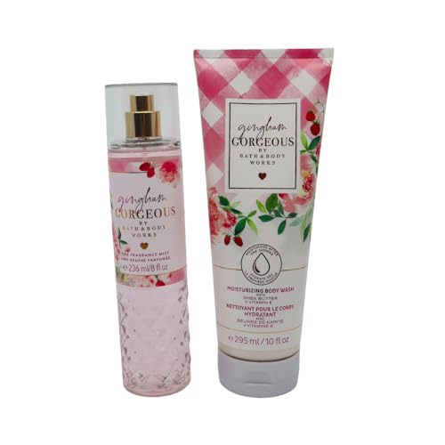 Bath & Body Works GINGHAM GORGEOUS Fine Fragrance Mist & Moisturizing Body Wash 2-piece Gift Set with a Red Bow for Holiday ? Full Size