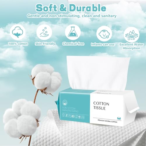 Disposable Face Towel 200 Count, Soft Cotton Facial Dry Wipes, Multi-Purpose for Skin Care, Makeup Remover, Face Wipes and Facial Cleansing