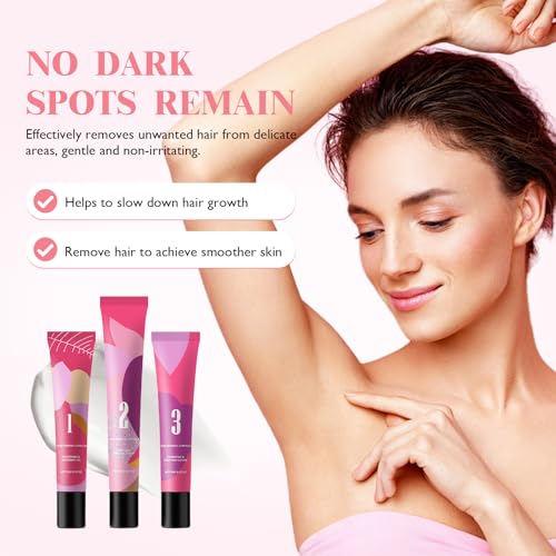 Gentle Facial Hair Removal Cream for Women, Painless Hair Removal Kit with Cream & Smoothing Gel & Soothing Lotion, Soothing Hydrating Facial Depilatory Cream for Sensitive Skin