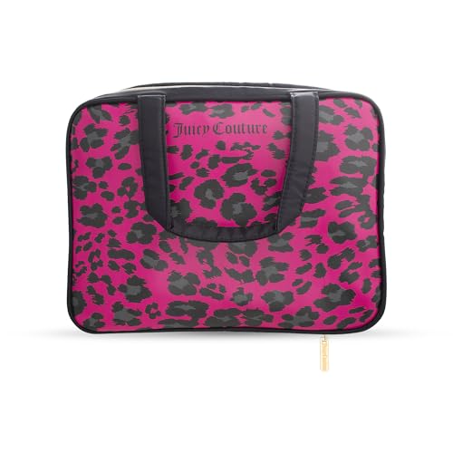 Juicy Couture Hot Pink Black Makeup Bag Cosmetics Organizer Travel Essentials Weekender Leopard Print
