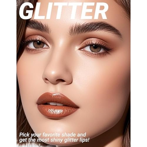 Erinde Glitter Shimmer Lip Gloss, Hydrating High-Shine Glimmer Finish & Sheer Wash Of Color Lip Oil, Non-Sticky, Moisturizing Lip Makeup, Bling Sparkle Lip Gloss Lipstick, Vegan & Cruelty-Free, 05