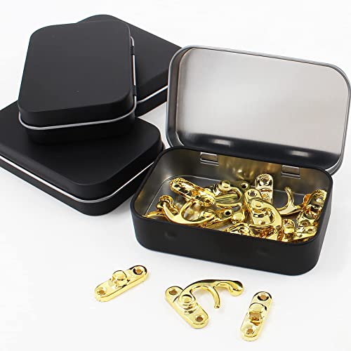 Murtenze 12PCS Metal Tin Box Containers with Hinged, Portable Flip Cover Storage Box for Wedding Jewelry Lip Balm Container Cosmetic Organizer (Black, 3.95 x 2.36 x 0.87inch)