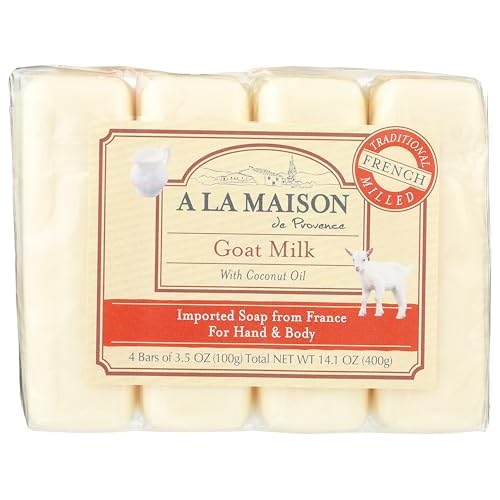 A LA MAISON Goat Milk Bar Soap - Triple French Milled Natural Moisturizing Hand Soap Bar (4 Bars of Soap, 3.5 oz)