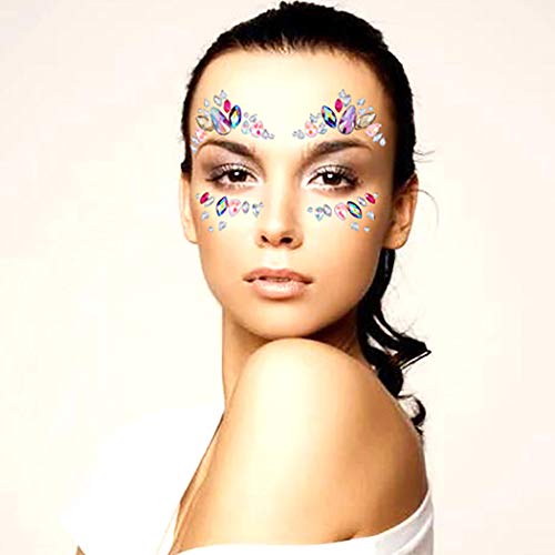 Rhinestone Face Jewels Mermaid Face Gems Body Chest Gem Crystal Eyes Face Stickers Rave Festival Party Face Jewelry for Women 2PCS (Face Gem4)